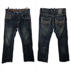 Rock Revival Men's Jeans 34 W X 32 L Remedy Relaxed Straight Dark Blue